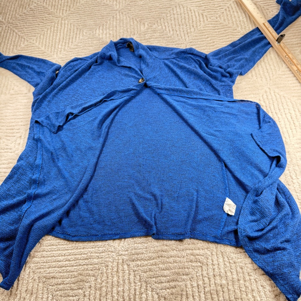 AB Studio Cardigan Women XL Blue Marl Draped Sharkbite Hem Knit Work Minimalist - Picture 6 of 10